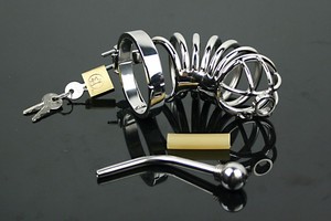 Funny steel small Male Chastity device cock cage con giocattolo del sesso catether uretrale - Product Image 5