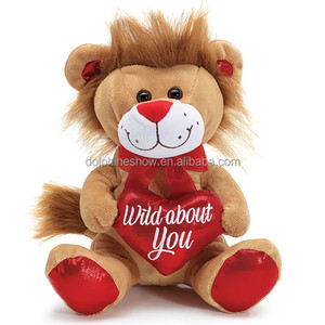 Nuovo Regalo per San Valentino 2023: <span class=keywords><strong>Leone</strong></span> di Peluche Marrone con Cuore <span class=keywords><strong>Rosso</strong></span>, Giocattolo Morbido e Personalizzabile - Product Image 1