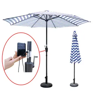 promotional granite umbrella base 3 meter solar power charger usb outdoor umbrella with led light