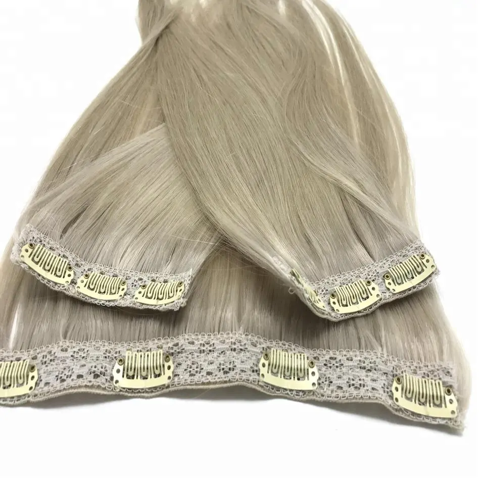 Extensions capillaires dentelle à Clip, couleur blond cendré, accessoires capillaires