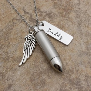 Large Bullet <strong>Angel</strong> Wing Charm Initial Necklace Cremation Jewelry Keepsake Pendant Memorial for Ashes <strong>Funnel</strong> Filler Kit - Product Image 3