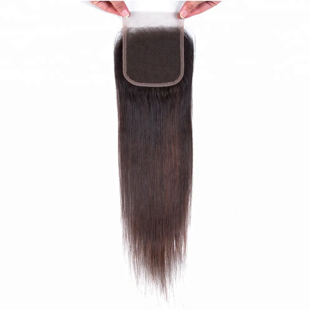 Бразильские прямые человеческие волосы на застежке 4*4, человеческие волосы на застежке, предварительно выщипанные с детскими волосами, среднего коричневого швейцарского кружева