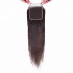 Brezilyalı düz insan saçı kapatma 4*4 insan saç kapatma ile öncesi koparıp bebek saç orta kahverengi swiss dantel