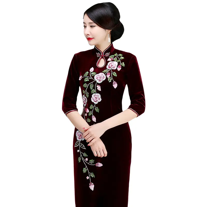 Dames Hand Geborduurde Hoge Kwaliteit Banket Jurk Chinese Traditionele Stijl Slim Fit Elegante Dames Jurk