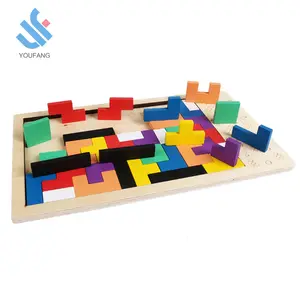 YF-M815 colorido comprimido bloques de madera Tangram Brain training Tetris bloque inteligencia rompecabezas para niños