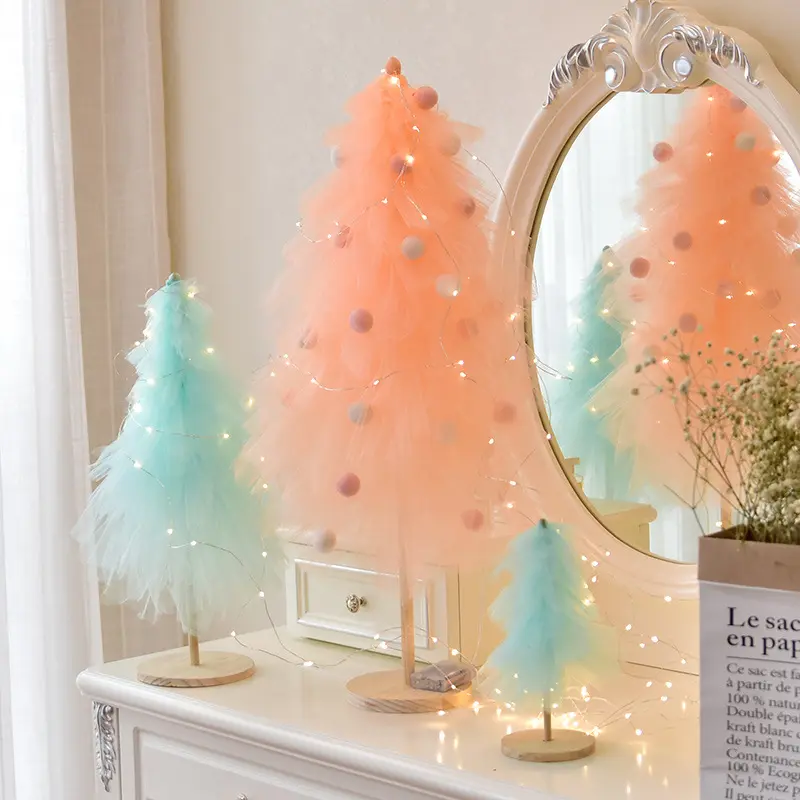 Navidad Creative Handmade Mesh Christmas Tree with LED lights Natal Christmas Ornaments Party Decoration Gifts