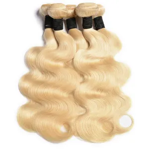 Mejor calidad 10A brasileño que teje del pelo 100 humano al por mayor virgen Rubio 613 paquetes de pelo de la onda del cuerpo