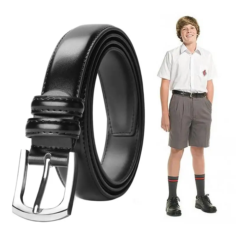 Cinturón de uniforme escolar de cuero cosido negro y marrón para niños personalizado