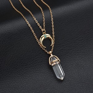 Mujeres oro plateó la joyería doble capa luna chakra Bullet turquesa Piedra Natural COLLAR COLGANTE - Product Image 4