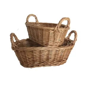 Christmas Gift Round Wicker Storage Baskets With Handle For Sundries Bread Fruit Tray