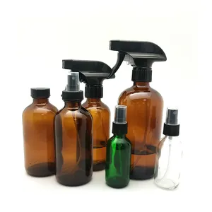 2oz 4oz 8oz 16oz empty amber clear blue chemical boston glass spray bottle for cleaning