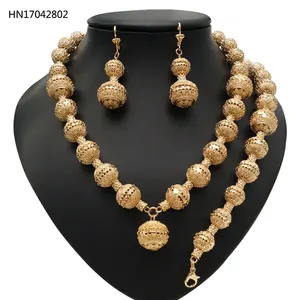Yulaili Wholesale African Three Gold Plated Jewelry Sets India Nigerian Beads Styles Wholesale 18K Gold Jewelry Sets Necklace