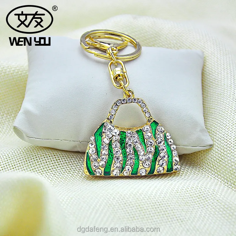 3D Metal Crystal Keychain/Key Chain Charm Bag Shape with Logo as Valentine's Day Gifts for Lovers