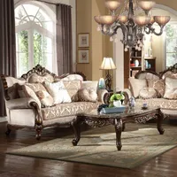Sofá antiguo tallado de tela clásica, conjunto de sofá para sala de estar, 2022