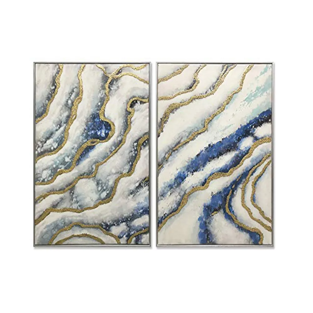 Blue Agate Canvas painting wall art gold abstract picture wall decor for living room bedroom office oil canvas painting