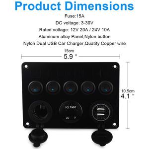 Disjoncteur marin de panneau de commutateur marin de 5 gangs avec le chargeur d'usb 12v-24v - Product Image 3