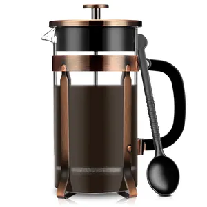 2024 Copper French Press Coffee 8-Demitasse Cup, 34 oz Stainless Steel & Heat Resistant Borosilicate Glass Coffee and Tea Maker