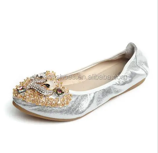 Zapatos planos plegables brillantes con diamantes de imitación, producto novedoso