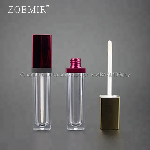 Caliente de plástico de venta cuadrado metálico brillante tubo de brillo de labios contenedor