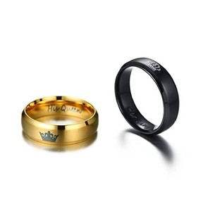Anello 'Her King Black His Queen Golden' in Acciaio Inossidabile per Uomo e Donna, Fede Nuziale, Anello di Anniversario, Fidanzamento, Promessa, Corona - Product Image 3