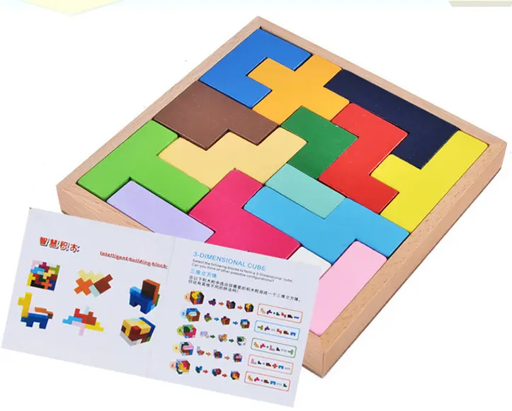 Puzzle Permainan Puzzle Blok 3D, Mainan Puzzle Bongkar Pasang, Blok Bangunan Kebijaksanaan Rusia Kayu