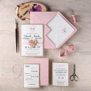Suite d'invitations de <span class=keywords><strong>mariage</strong></span> rustiques de style traditionnel rose poudré avec enveloppe doublée et cartes de <span class=keywords><strong>remerciement</strong></span> - Product Image 1