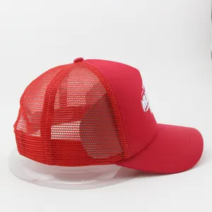 Bestickt Erwachsene 58 cm Rot Weiß Air-mesh Customized Cap Und Hut Mesh Flache Krempe Trucker Caps