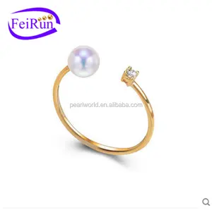 FEIRUN 7-7.5mm akoya parels natuurlijke originele parel ring, 14 k gouden parel ringen, antieke parel ringen