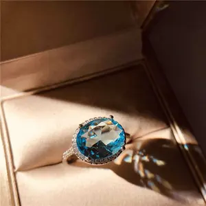 Anillo de circonia cúbica azul cielo para mujer, anillos de piedras grandes de Color plateado para mujer, joyería de boda de compromiso