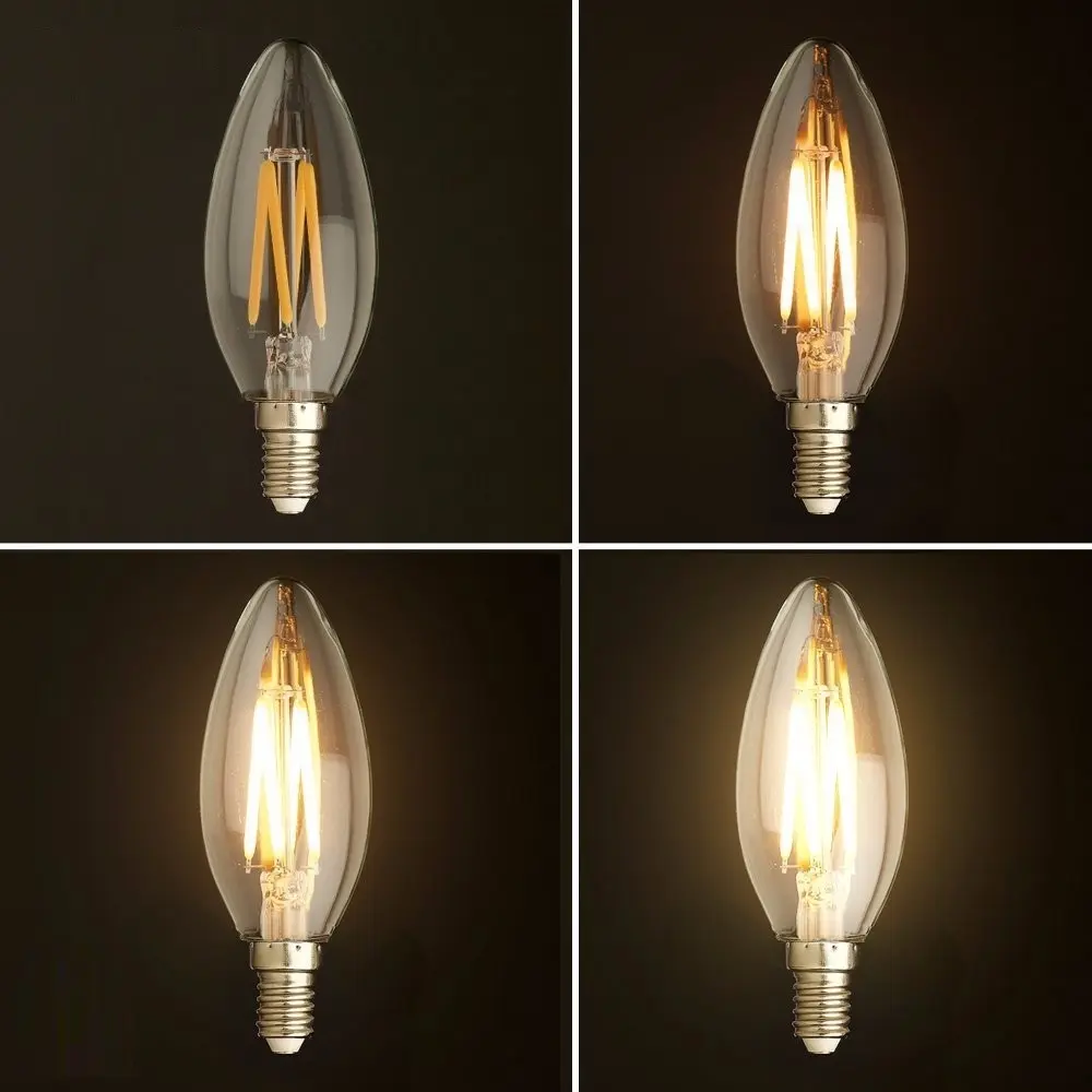 360 degree dimmable Indoor Light Lamps 2w 4w 6W LED Filament Bulb Candle 110V E12 E14 led chandelier bulbs C35