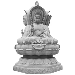 Wenshu Pusa God Temple Large Natural Stone Carving Guanyin Four Side Manjusri Bodhisattva Sculpture Praying Buddha Statues