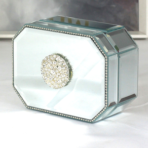 Jinnhome Simple Graceful Octagonal <strong>Mirror</strong> Silver Crystal Glass love Round Jewelry <strong>Box</strong> for Girlfriend Mother Birthday Gift - Product Image 3