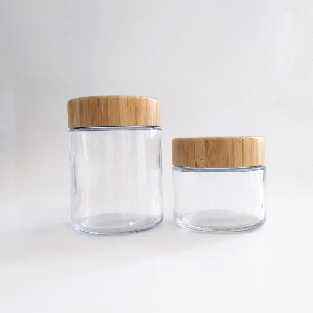 BAMBOO Frascos De Vidrio Con Tapa Frosted Cosmetics Jars 50 to 100 ml Glass Jars With Wooden Lids Cream Jar Glass 50 Gram
