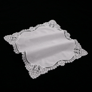 A001 السيدات المطرزة المطرزة النساء الهانكيز الزفاف هدية عيد الميلاد 12 "x 12" وشاح مربع أبيض القطن الدانتيل المناديل - Product Image 5