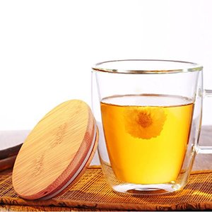 Taza de vidrio de borosilicato de doble pared resistente al calor, con tapa de bambú para té, Latte, leche, <span class=keywords><strong>cerveza</strong></span> y zumo - Product Image 3