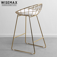Chaise de bar en acier inoxydable dorée avec coussin Bertoia WISEMAX Vente en gros design simple de luxe Tabouret de bar pour hôtel club
