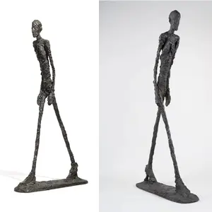 Antique Bronze Striding Walking Man Sculpture Statue