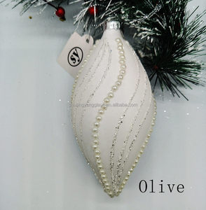 Venda quente árvore de natal de luxo, decoração 8cm branco bolas de vidro de natal com pérola falsa e <span class=keywords><strong>glitter</strong></span> de prata