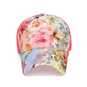 도매 패션 꽃 인쇄 메쉬 트럭 운전사 모자 사용자 정의 새로운 스타일 꽃 승화 야외 다채로운 트럭 운전사 모자
