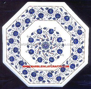 Table de travail en marbre blanc, forme octogonale, incrustation Semi-précieuse, Table de salle à manger - Product Image 1