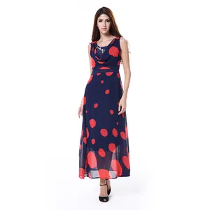 Big Dots Print Sleeveless Draped Neck Maxi Dresses for Ladies Wholesale Plus Size Clothing