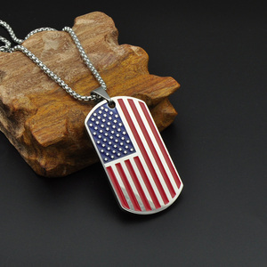 Classic Unisex Silver Dog Tag colgante de la joyería de acero inoxidable de la bandera americana collar - Product Image 3