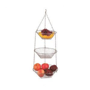FIRST HORSE Panier à fruits et légumes suspendu à 3 niveaux, étagère à fruits en métal au design unique avec crochet pour <span class=keywords><strong>plafond</strong></span> en métal - Product Image 1