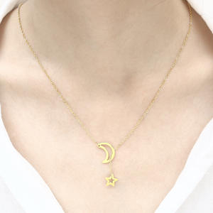 2022 Offre Spéciale 70cm collier lariat lune et étoile en acier inoxydable doré pour <span class=keywords><strong>femme</strong></span> - Product Image 6