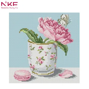 Nkf Bloem In Cup Handgemaakte Borduren Dmc Threads Stamped Diy Borduurpakketten Textiel & Stof Top Kwaliteit Dikker Stof h780