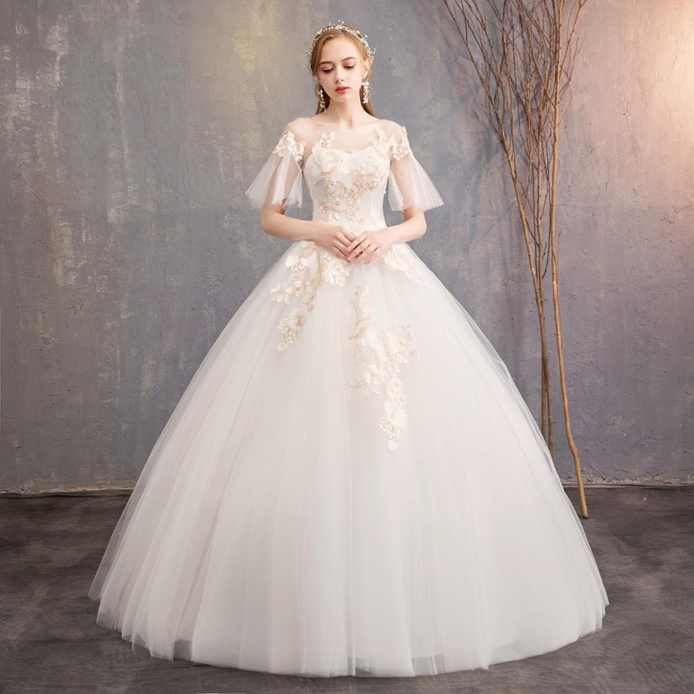 Trendy Short Flare Bell Sleeve Wedding Dress with Lace Up Back  Beautiful  O-Neck Gown for Modern Brides, Available in Plus Size
