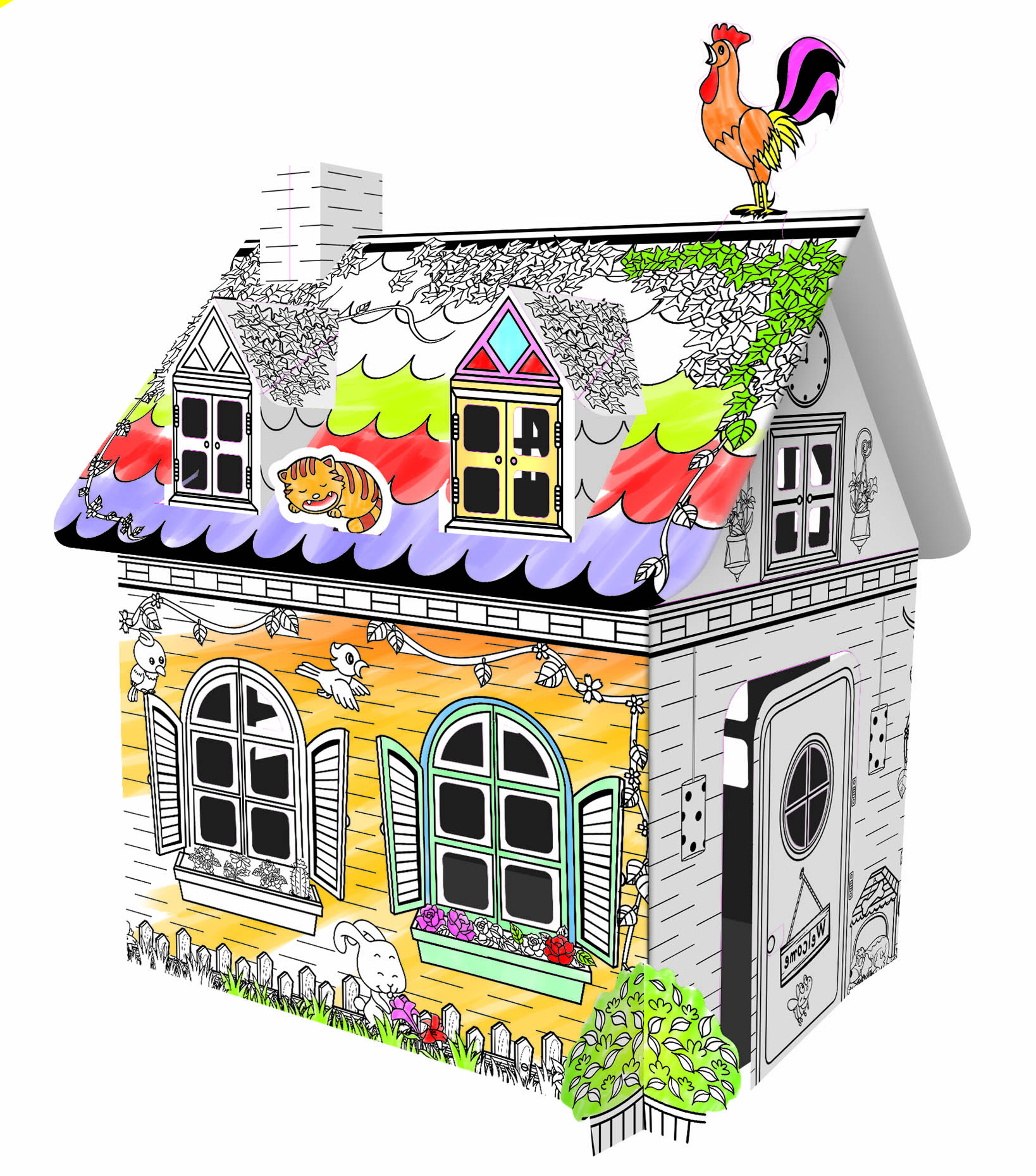 раскрасить домик из картона. раскрасить детский домик. разрисовать детский домик. домик из картона для детей. детский картонный домик.