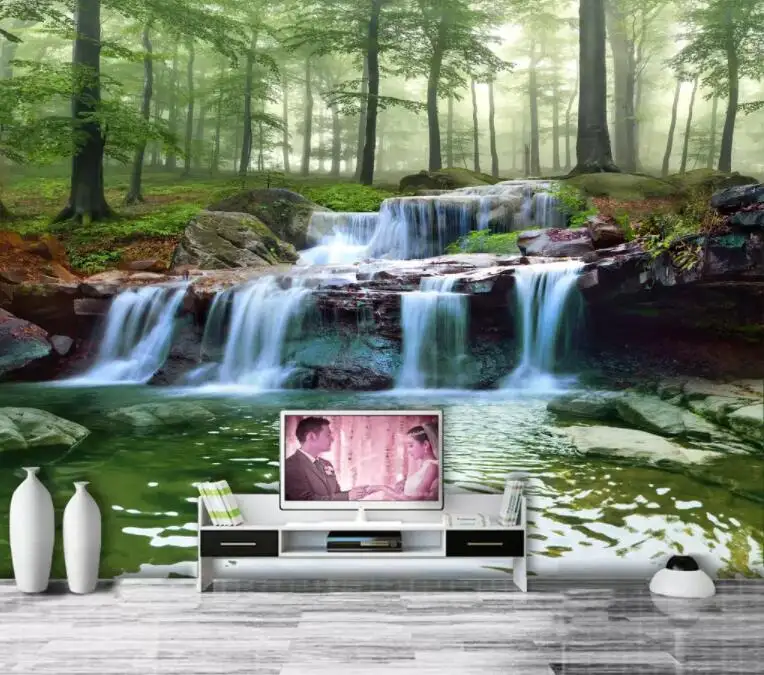 ZHIHAI grüne Bäume Wald Wasserfall Steine Natur drucken moderne 8d Luxus 3d Tapete