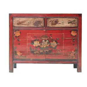 Chinese antique painted furniture wood painted Mongolia cabinet