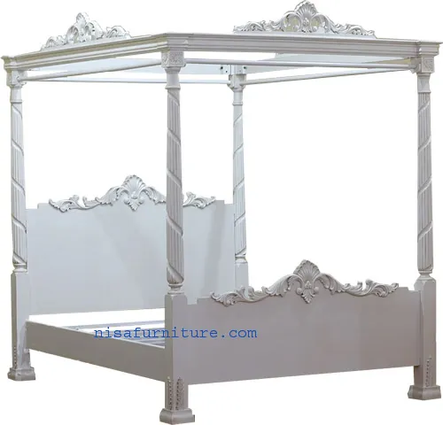 Solid Wooden French Style Antique White Four Poster Canopy Beds otherhomefurniture